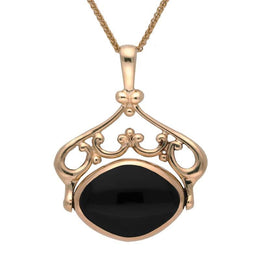 9ct Rose Gold Whitby Jet Blue John Double Sided Swivel Necklace P116 9