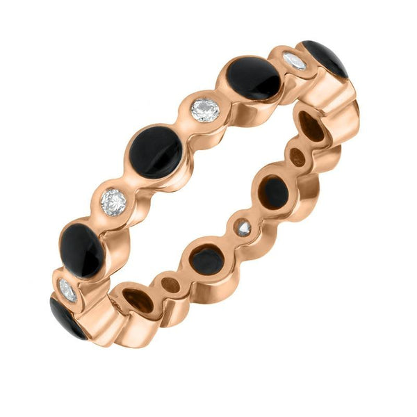 9ct Rose Gold Whitby Jet Diamond Eternity Ring. R811.