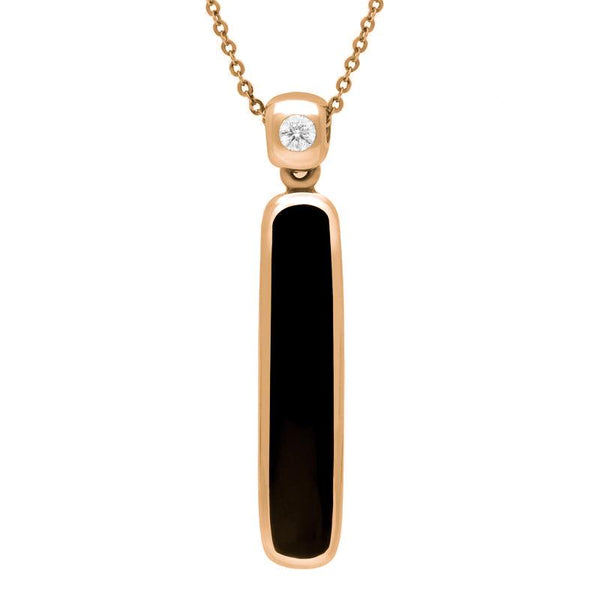 9ct Rose Gold Whitby Jet Diamond Long Oblong Necklace P1021