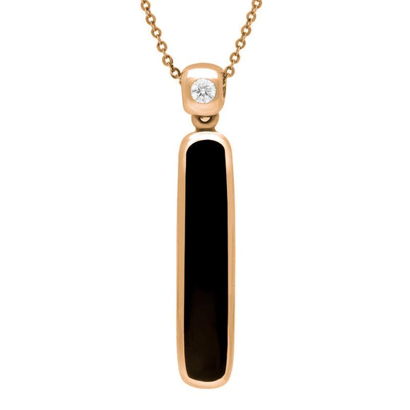 9ct Rose Gold Whitby Jet Diamond Long Oblong Necklace P1021
