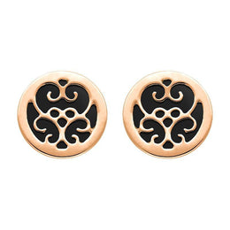 9ct Rose Gold Whitby Jet Flore Filigree Stud Earrings E1782