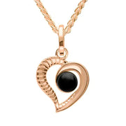 9ct Rose Gold Whitby Jet Half Ridged Heart Necklace. P2548.