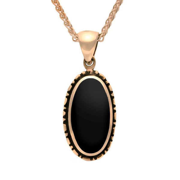 9ct Rose Gold Whitby Jet Oval Rope Edge Necklace P002
