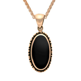 9ct Rose Gold Whitby Jet Oval Rope Edge Necklace P002