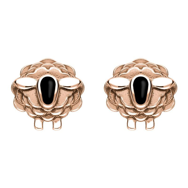 9ct Rose Gold Whitby Jet Sheep Stud Earrings, E2530.
