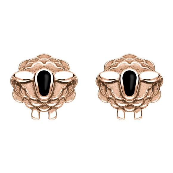 9ct Rose Gold Whitby Jet Sheep Stud Earrings, E2530.