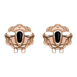 9ct Rose Gold Whitby Jet Sheep Stud Earrings, E2530.