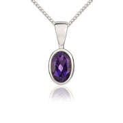9ct White Gold Amethyst 6x4mm Oval Rub Over Set Necklace 62-51-021.
