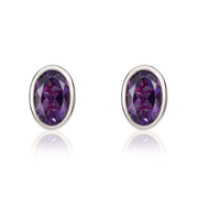 9ct White Gold Amethyst 6x4mm Oval Rub Over Set Stud Earrings 33-51-081.