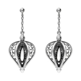 9ct White Gold Bauxite Flore Filigree Drop Earrings E1781