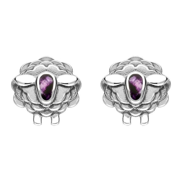 9ct White Gold Blue John Sheep Stud Earrings, E2530.