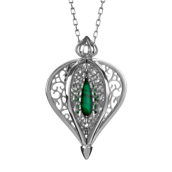 9ct White Gold Malachite Flore Filigree Small Necklace P2338C
