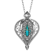 9ct White Gold Turquoise Flore Filigree Small Necklace P2338C