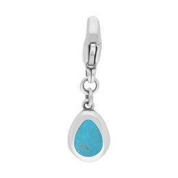 9ct White Gold Turquoise Pear Shaped Fleur De Lis Clip Charm, G663.