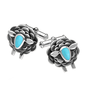  9ct White Gold Turquoise Sheep Cufflinks, CL547.