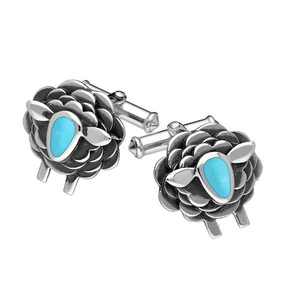  9ct White Gold Turquoise Sheep Cufflinks, CL547.