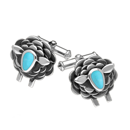  9ct White Gold Turquoise Sheep Cufflinks, CL547.