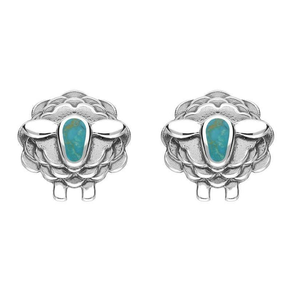 9ct White Gold Turquoise Sheep Stud Earrings, E2530.