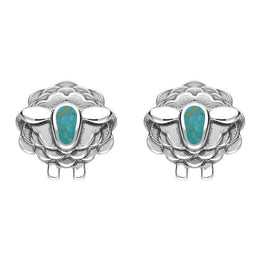 9ct White Gold Turquoise Sheep Stud Earrings, E2530.
