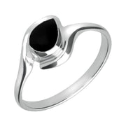 9ct White Gold Whitby Jet Offset Pear Ring, R071.