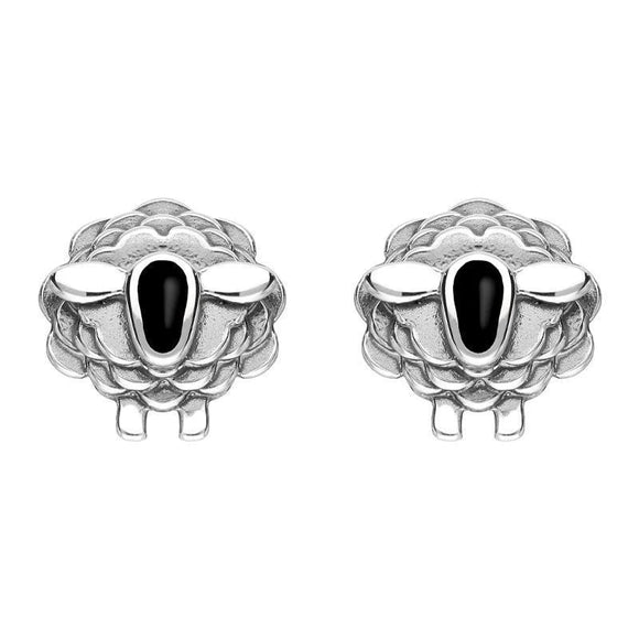 9ct White Gold Whitby Jet Sheep Stud Earrings, E2530.