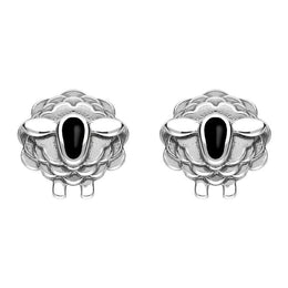 9ct White Gold Whitby Jet Sheep Stud Earrings, E2530.