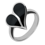 9ct White Gold Whitby Jet Split Heart Ring. R651.