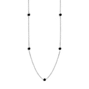 9ct White Gold Whitby Jet Star Link Disc Chain Necklace, N744.
