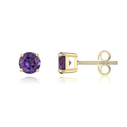 9ct Yellow Gold Amethyst 5mm Round Claw Set Stud Earrings. 33-51-030_2