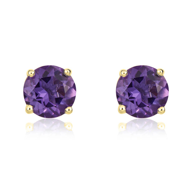 9ct Yellow Gold Amethyst 5mm Round Claw Set Stud Earrings. 33-51-030