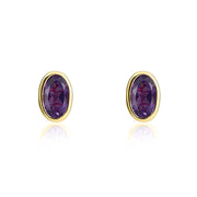 9ct Yellow Gold Amethyst 5x3mm Oval Rub Over Set Stud Earrings. 33-51-099.