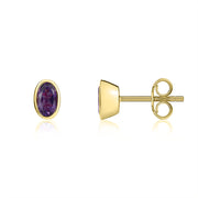 9ct Yellow Gold Amethyst 5x3mm Oval Rub Over Set Stud Earrings. 33-51-099_2