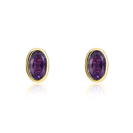 9ct Yellow Gold Amethyst 5x3mm Oval Rub Over Set Stud Earrings. 33-51-099.
