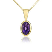 9ct Yellow Gold Amethyst 6x4mm Oval Rub Over Set Necklace 62-51-008.