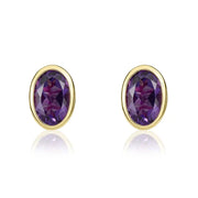 9ct Yellow Gold Amethyst 6x4mm Oval Rub Over Set Stud Earrings 33-51-011.