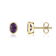 9ct Yellow Gold Amethyst 6x4mm Oval Rub Over Set Stud Earrings 33-51-011_2