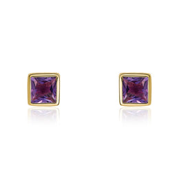 9ct Yellow Gold Amethyst Princess Cut 3mm Stud Earrings. 03-20-157.