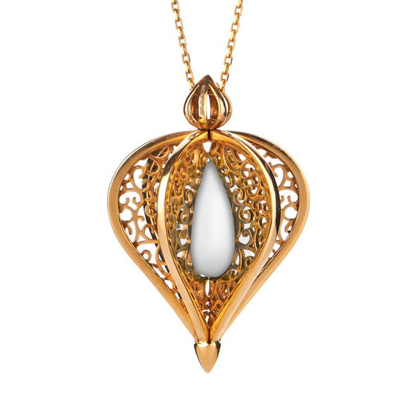 9ct Yellow Gold Bauxite Flore Filigree Droplet Necklace, P2330C.