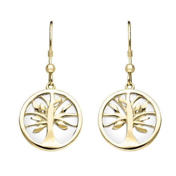 9ct Yellow Gold Bauxite Round Tree of Life Drop Earrings, E2485.