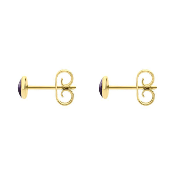 9ct Yellow Gold Blue John 4mm Class Small Round Stud Earrings, E001.