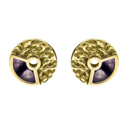 9ct Yellow Gold Blue John Millstone Stud Earrings. E1125.