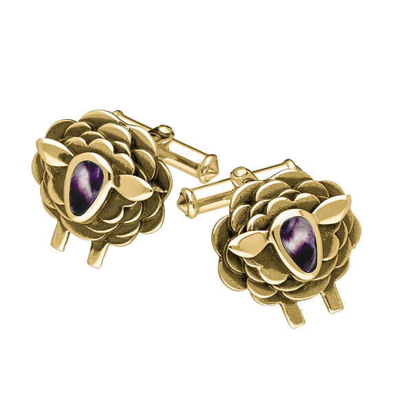 9ct Yellow Gold Blue John Sheep Cufflinks