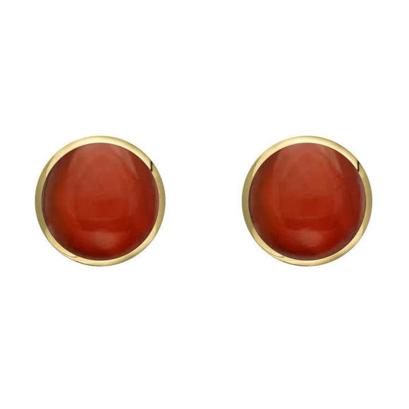 9ct Yellow Gold Carnelian 6mm Classic Medium Round Stud Earrings, E003.