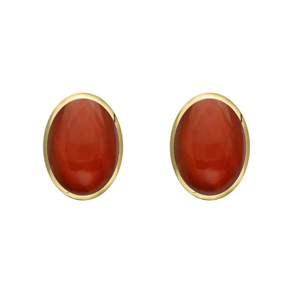 9ct Yellow Gold Carnelian 7 x 5mm Classic Small Oval Stud Earrings, E005.
