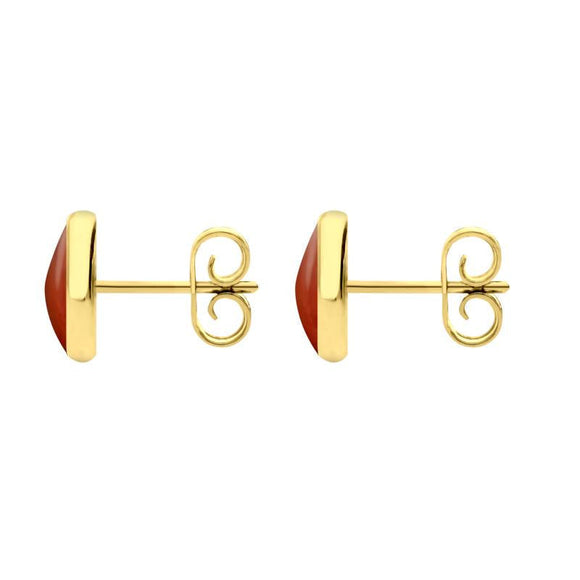 9ct Yellow Gold Carnelian 8mm Classic Large Round Stud Earrings, e004.