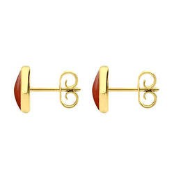 9ct Yellow Gold Carnelian 8mm Classic Large Round Stud Earrings, e004.