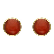 9ct Yellow Gold Carnelian 8mm Classic Large Round Stud Earrings, e004.