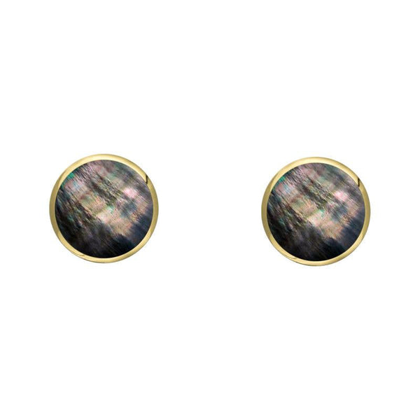 9ct Yellow Gold Dark Mother of Pearl 4mm Classic Small Round Stud Earrings, E001.
