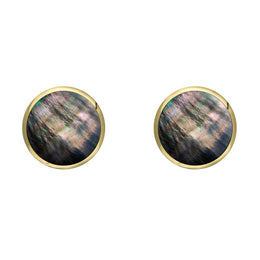 9ct Yellow Gold Dark Mother of Pearl 6mm Classic Medium Round Stud Earrings, E003.