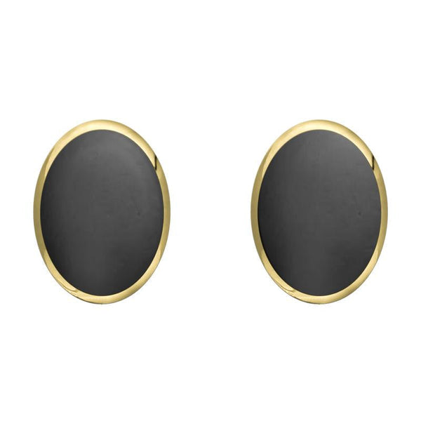 9ct Yellow Gold Hematite 8 x 10mm Classic Large Oval Stud Earrings, E007.